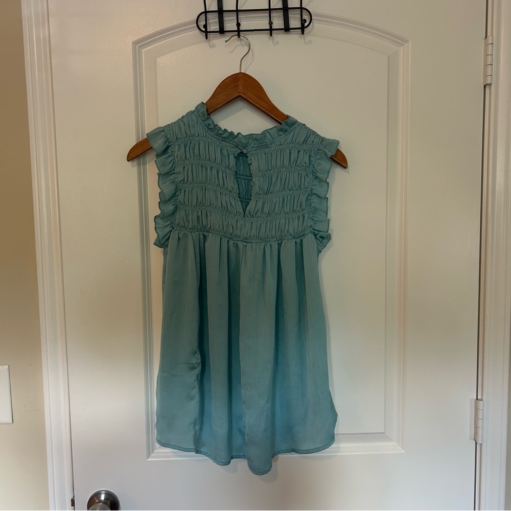 Glam Light Blue Ruffled Blouse - Picture 2 of 5